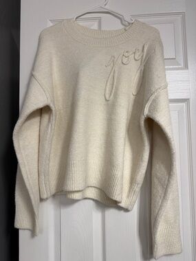 Universal Thread Cream 'joy' Embroidered Crewneck Sweater